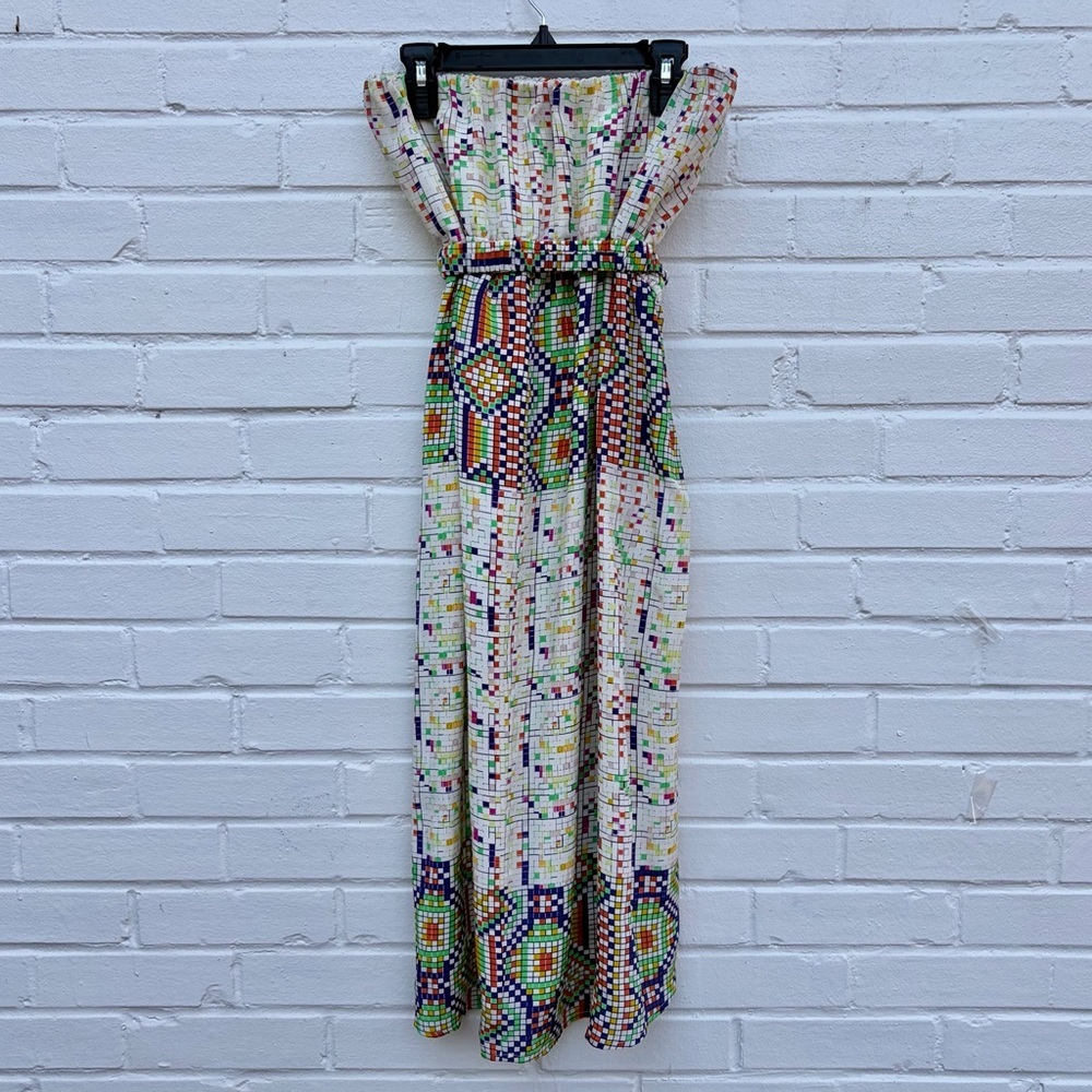 Charlie Jade Mosaic Print 100% Silk Strapless Side Tie Dress, SZ S NWT - Picture 7 of 7